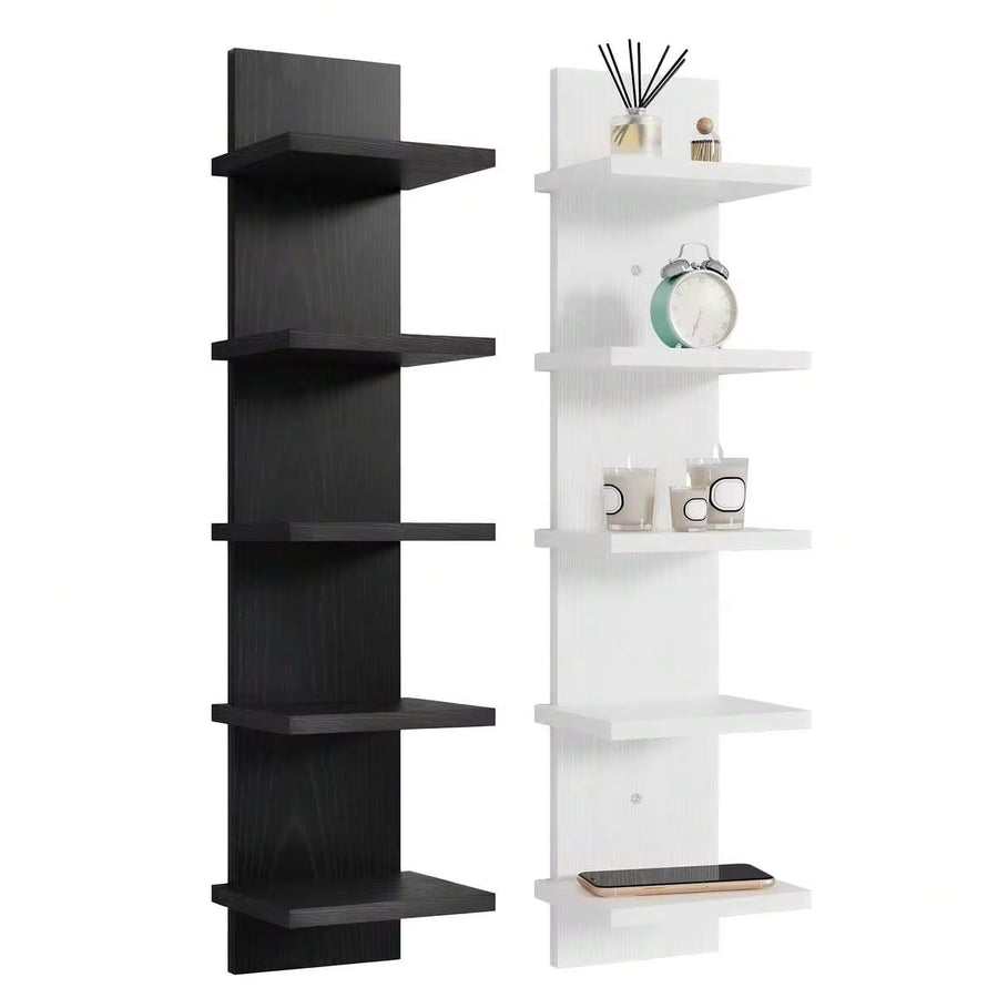 Tomnk 5-Tier Floating Wall Shelf, Wall Decor, Versatile Storage & Display, Sleek Space-Saving Display & Storage Rack, For Bedroom, Living Room, Office